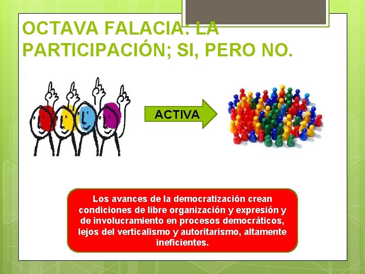 OCTAVA FALACIA: LA PARTICIPACIÓN; SI, PERO NO. ACTIVA Los avances de la democratización crean