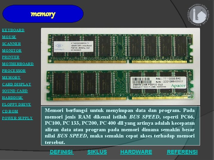 memory KEYBOARD MOUSE SCANNER MONITOR PRINTER MOTHERBOARD PROCESSOR MEMORY CARD DISPLAY SOUND CARD HARDDISK