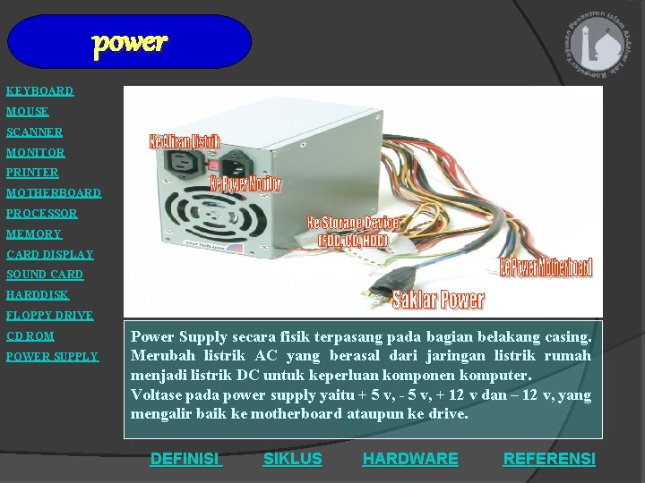 power KEYBOARD MOUSE SCANNER MONITOR PRINTER MOTHERBOARD PROCESSOR MEMORY CARD DISPLAY SOUND CARD HARDDISK