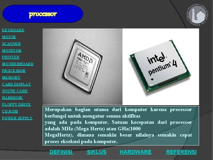 processor KEYBOARD MOUSE SCANNER MONITOR PRINTER MOTHERBOARD PROCESSOR MEMORY CARD DISPLAY SOUND CARD HARDDISK