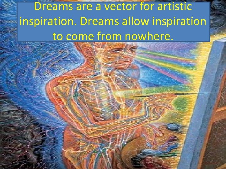 Dreams are a vector for artistic inspiration. Dreams allow inspiration to come from nowhere.