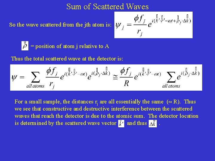 Sum of Scattered Waves So the wave scattered from the jth atom is: =