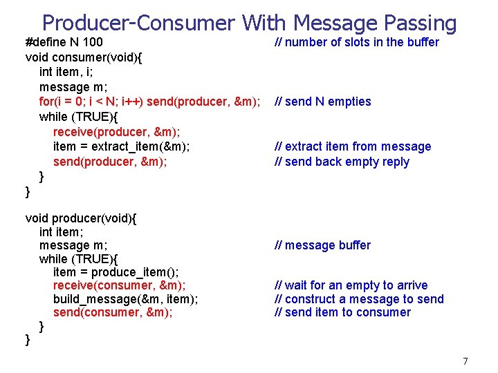 Producer-Consumer With Message Passing #define N 100 void consumer(void){ int item, i; message m;
