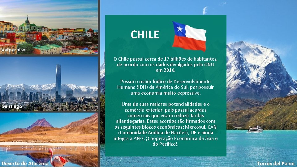 CHILE Valparaíso O Chile possui cerca de 17 bilhões de habitantes, de acordo com