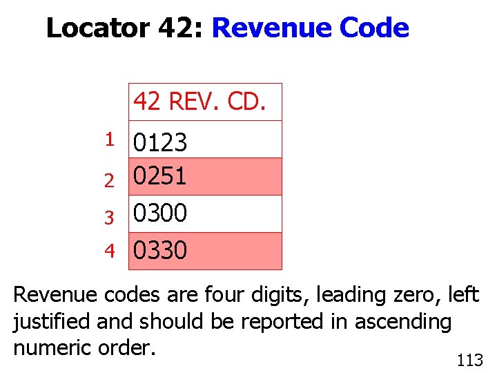 Locator 42: Revenue Code 42 REV. CD. 1 2 3 4 0123 0251 0300