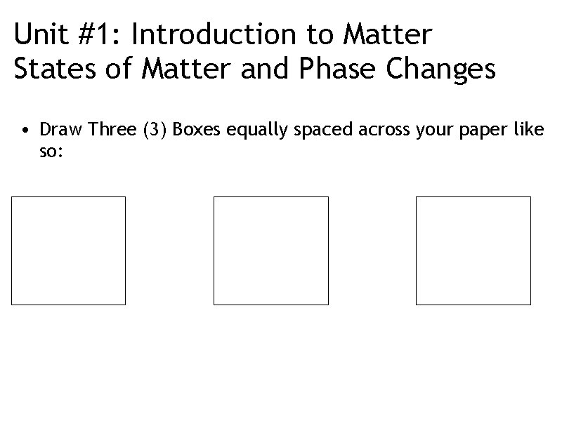 Unit #1: Introduction to Matter States of Matter and Phase Changes • Draw Three