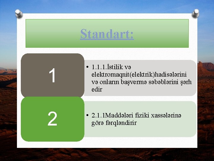 Standart: 1 • 1. 1. 1. İstilik və elektromaqnit(elektrik)hadisələrini və onların başvermə səbəblərini şərh