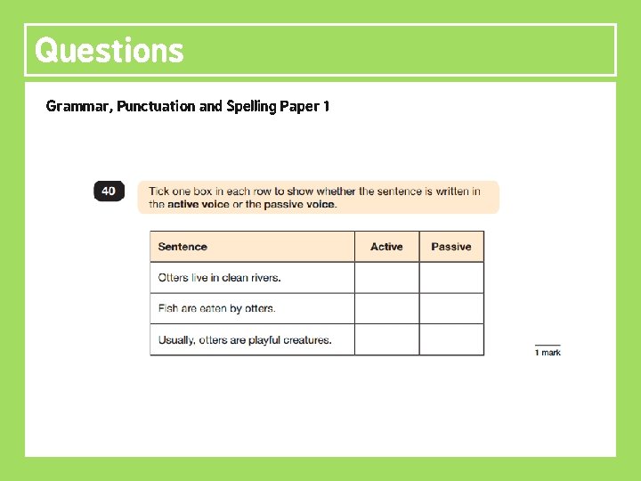 Questions Grammar, Punctuation and Spelling Paper 1 