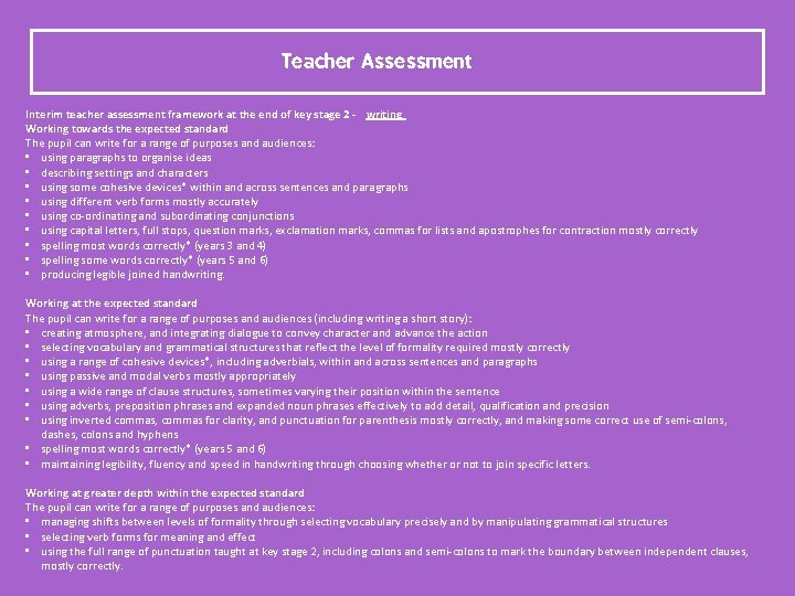 Teacher Assessment Interim teacher assessment framework at the end of key stage 2 -