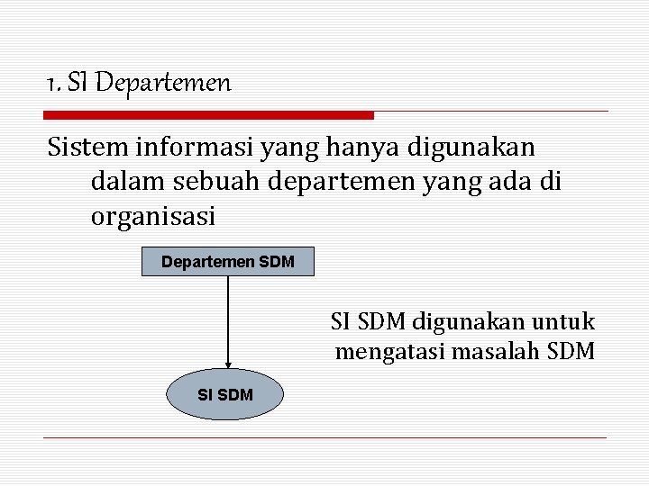 1. SI Departemen Sistem informasi yang hanya digunakan dalam sebuah departemen yang ada di