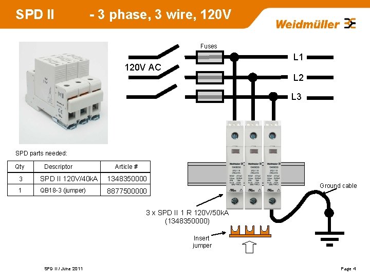 SPD II - 3 phase, 3 wire, 120 V Fuses L 1 120 V