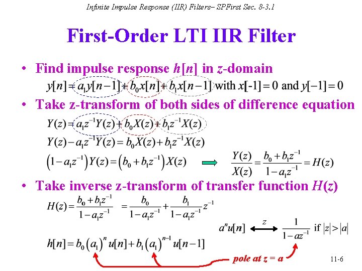 Infinite Impulse Response (IIR) Filters– SPFirst Sec. 8 -3. 1 First-Order LTI IIR Filter