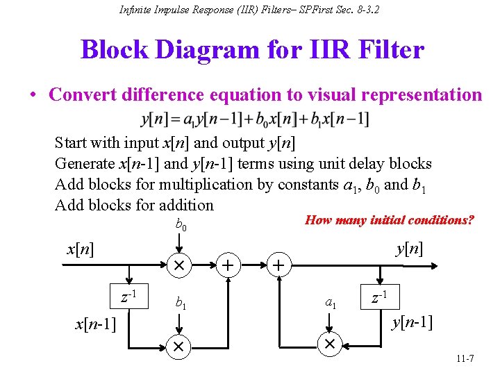 Infinite Impulse Response (IIR) Filters– SPFirst Sec. 8 -3. 2 Block Diagram for IIR