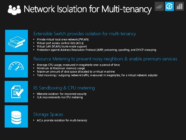 Extensible Switch provides isolation for multi-tenancy • • Private virtual local area network (PVLAN)