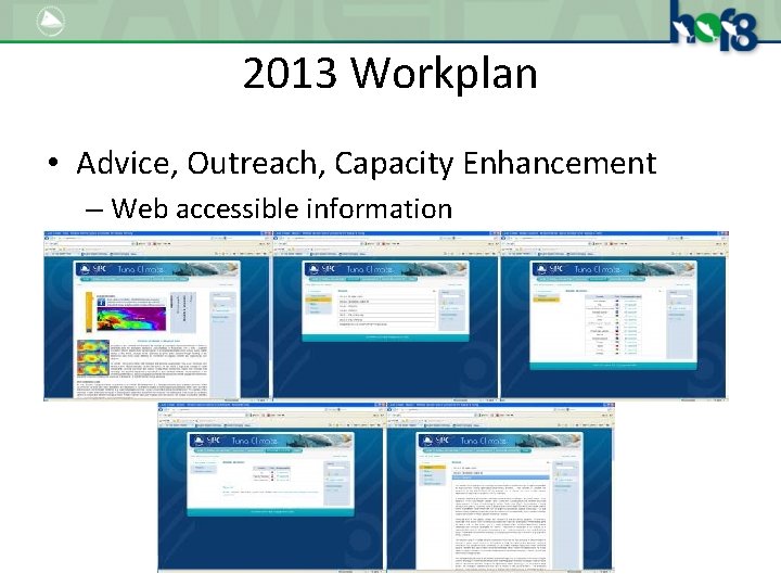 2013 Workplan • Advice, Outreach, Capacity Enhancement – Web accessible information 