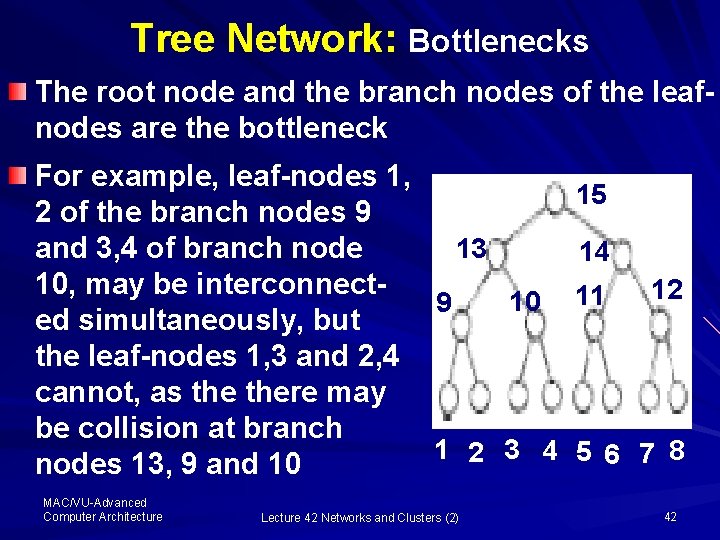 Tree Network: Bottlenecks The root node and the branch nodes of the leafnodes are