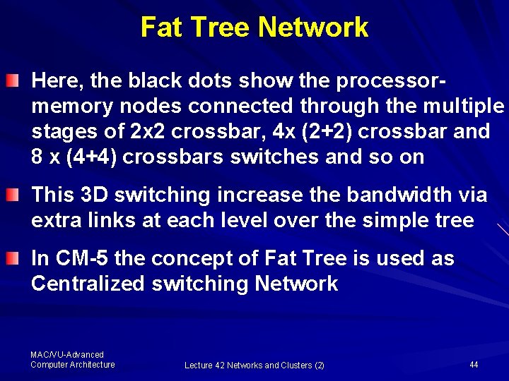 Fat Tree Network Here, the black dots show the processormemory nodes connected through the