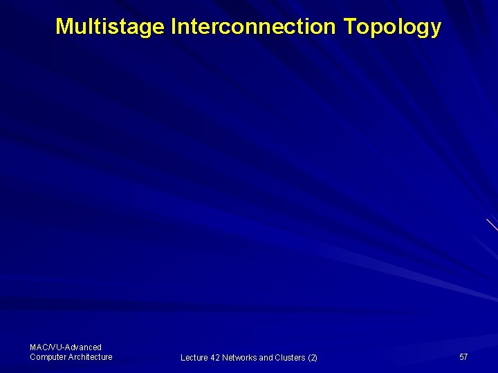 Multistage Interconnection Topology MAC/VU-Advanced Computer Architecture Lecture 42 Networks and Clusters (2) 57 