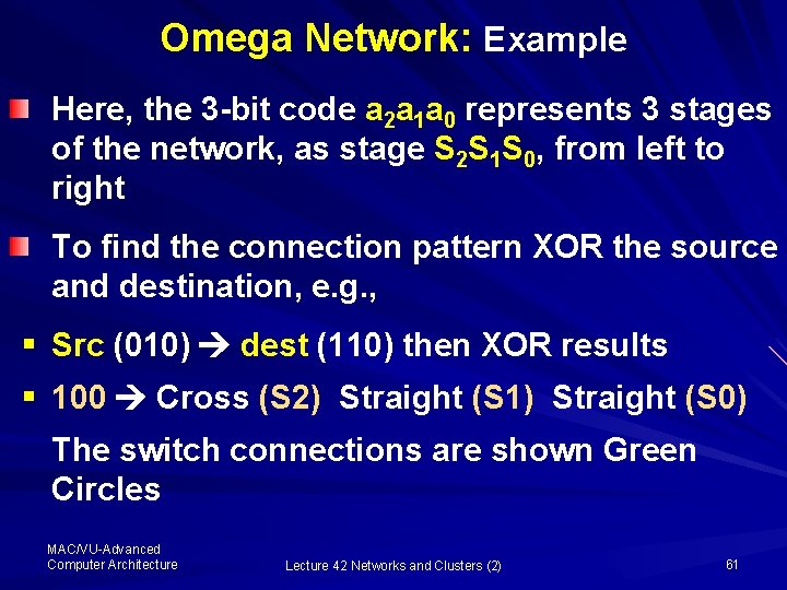 Omega Network: Example Here, the 3 -bit code a 2 a 1 a 0