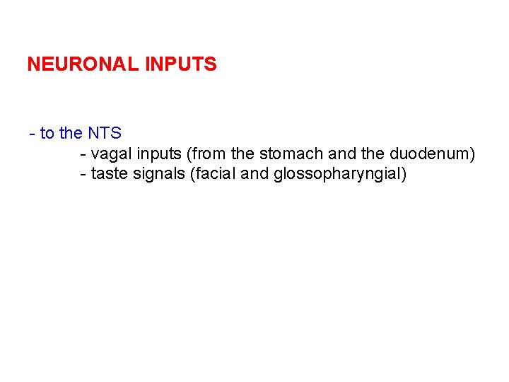 NEURONAL INPUTS - to the NTS - vagal inputs (from the stomach and the