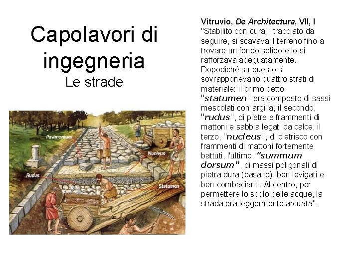 Capolavori di ingegneria Le strade Vitruvio, De Architectura, VII, I "Stabilito con cura il