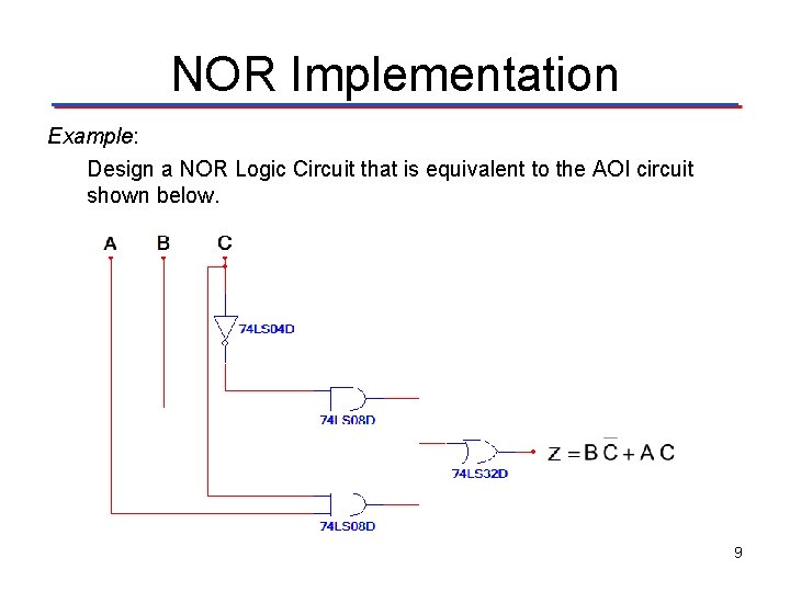 NOR Implementation Example: Design a NOR Logic Circuit that is equivalent to the AOI