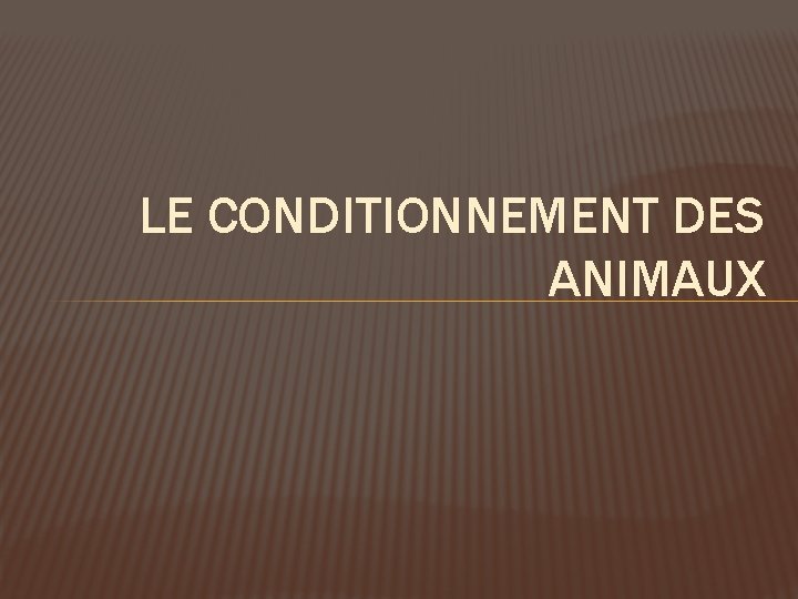 LE CONDITIONNEMENT DES ANIMAUX 