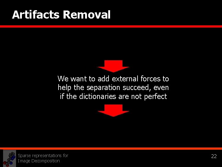 Artifacts Removal We want to add external forces to help the separation succeed, even