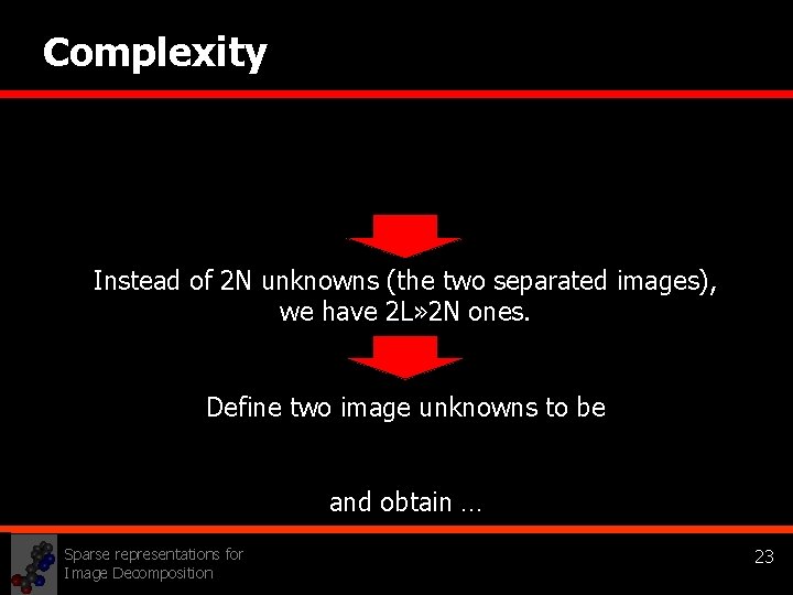 Complexity Instead of 2 N unknowns (the two separated images), we have 2 L»