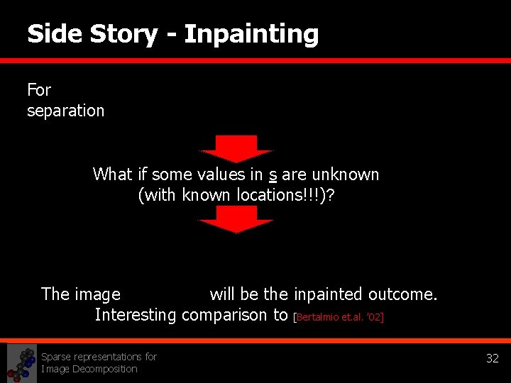 Side Story - Inpainting For separation What if some values in s are unknown