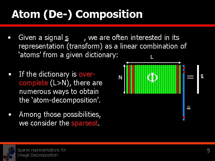 Atom (De-) Composition • Given a signal s , we are often interested in