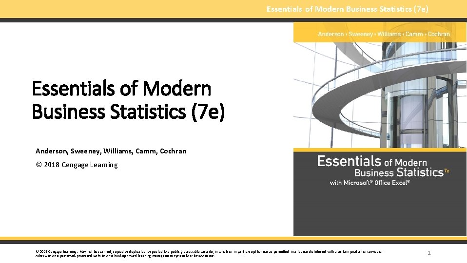 Essentials of Modern Business Statistics (7 e) Anderson, Sweeney, Williams, Camm, Cochran © 2018