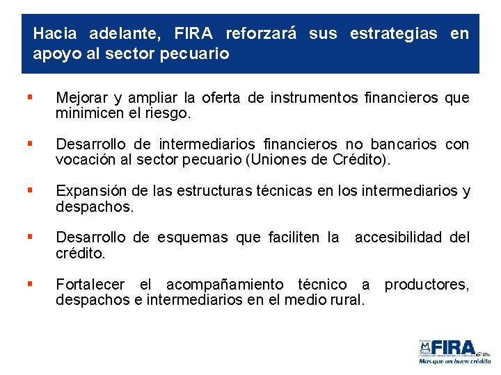 Hacia adelante, FIRA reforzará sus estrategias en apoyo al sector pecuario § Mejorar y
