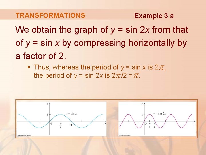 TRANSFORMATIONS Example 3 a We obtain the graph of y = sin 2 x