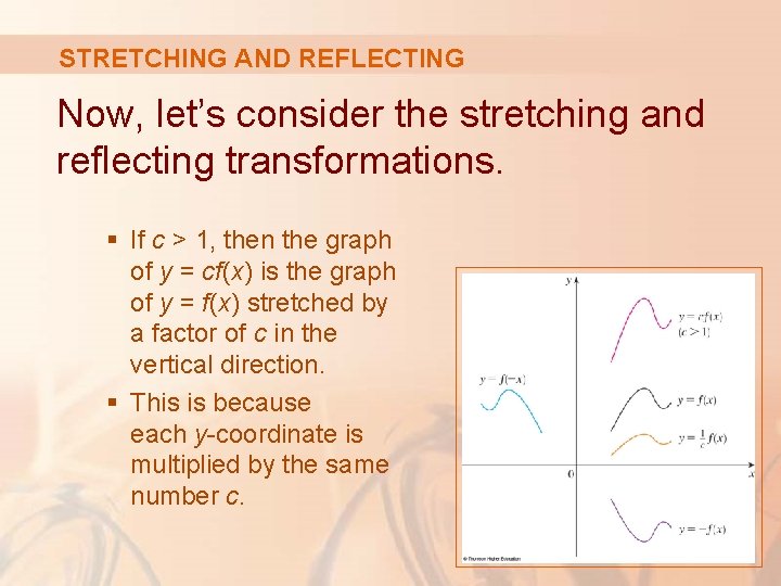 STRETCHING AND REFLECTING Now, let’s consider the stretching and reflecting transformations. § If c