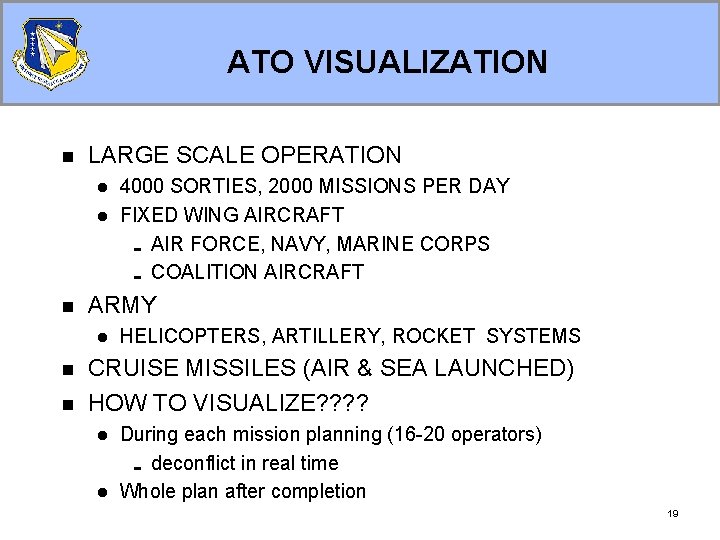 ATO VISUALIZATION n LARGE SCALE OPERATION l l n ARMY l n n 4000 ATO VISUALIZATION n LARGE SCALE OPERATION l l n ARMY l n n 4000
