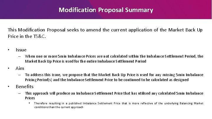 MOD0319 Amended application of the Market Back Up