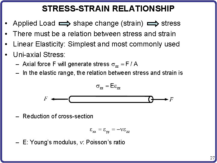 STRESS-STRAIN RELATIONSHIP • • Applied Load shape change (strain) stress There must be a