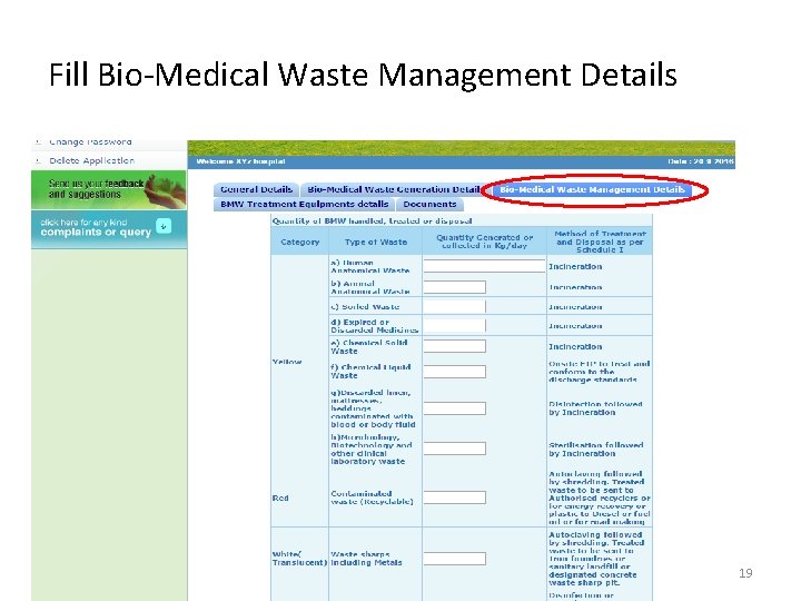 Fill Bio-Medical Waste Management Details 19 