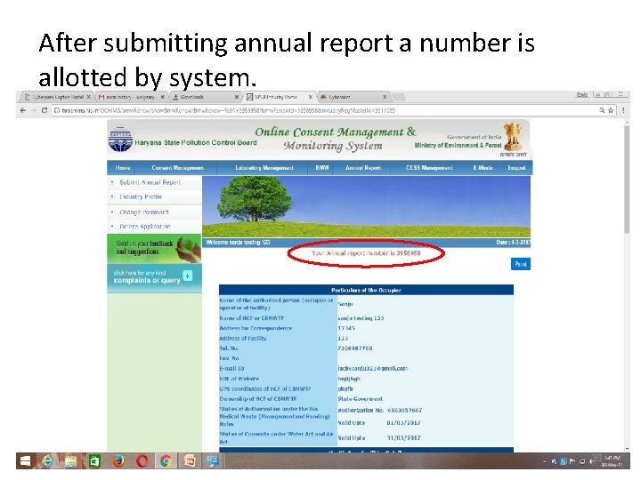 After submitting annual report a number is allotted by system. 35 