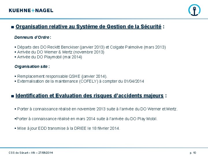 ■ Organisation relative au Système de Gestion de la Sécurité : Donneurs d’Ordre :