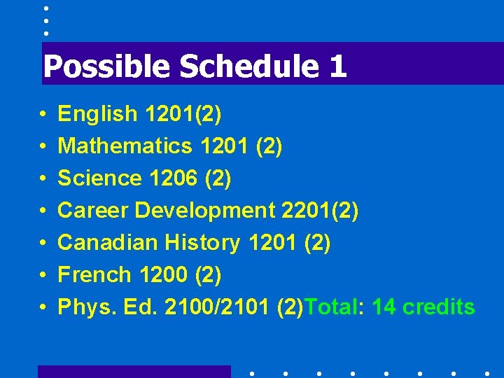 Possible Schedule 1 • • English 1201(2) Mathematics 1201 (2) Science 1206 (2) Career