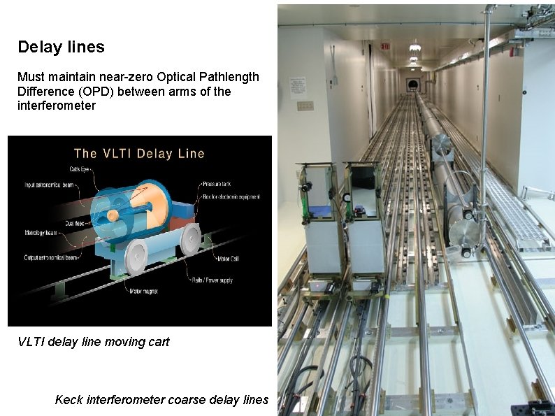 Delay lines Must maintain near-zero Optical Pathlength Difference (OPD) between arms of the interferometer