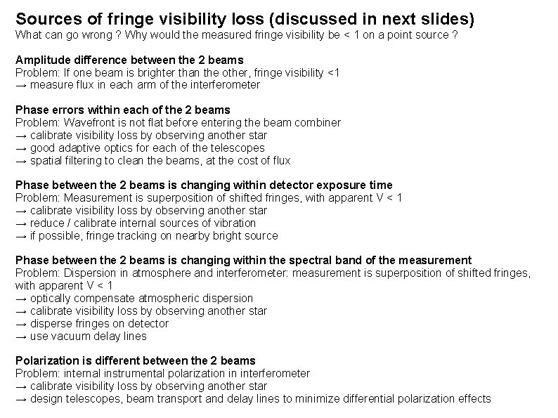 Sources of fringe visibility loss (discussed in next slides) What can go wrong ?