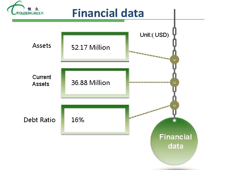 Financial data Unit: ( USD) Assets 52. 17 Million Current Assets 36. 88 Million