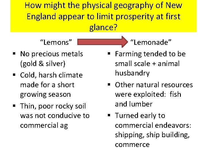 How might the physical geography of New England appear to limit prosperity at first