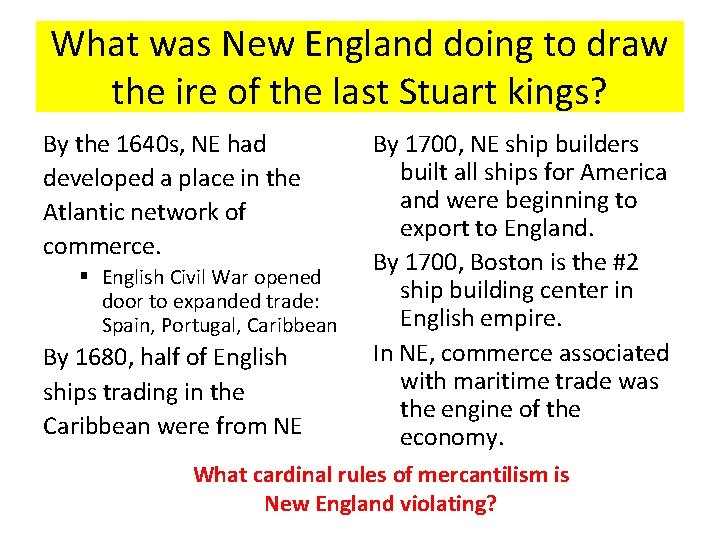 What was New England doing to draw the ire of the last Stuart kings?