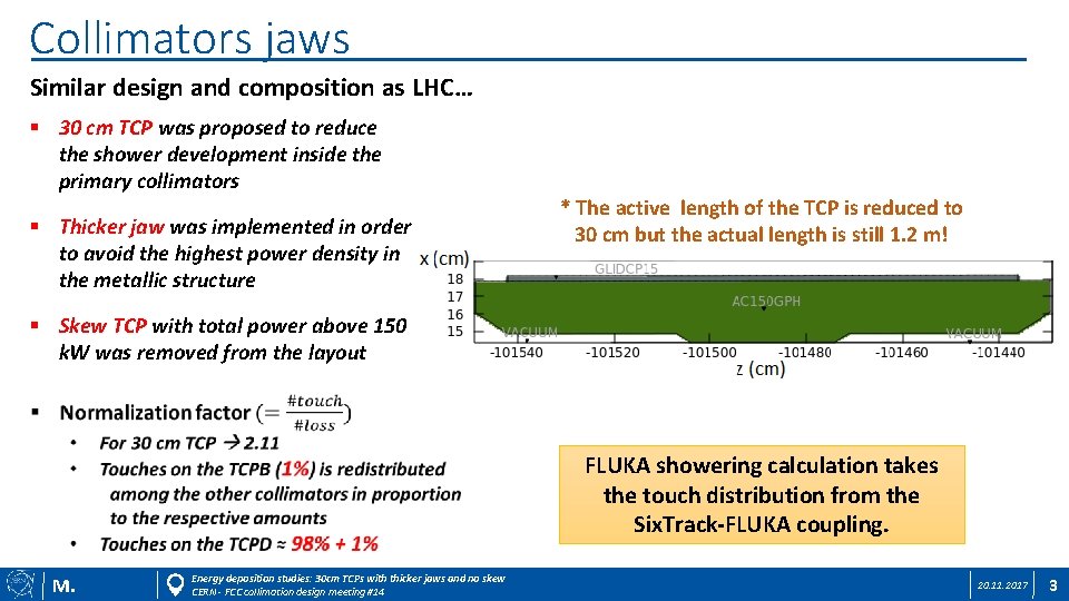 Collimators jaws Similar design and composition as LHC… § 30 cm TCP was proposed