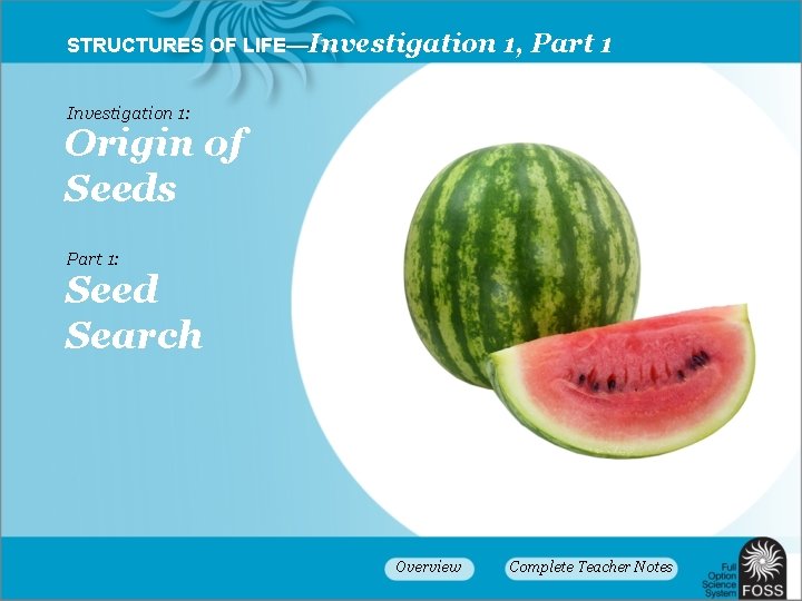 STRUCTURES OF LIFE—Investigation 1, Part 1 Investigation 1: Origin of Seeds Part 1: Seed