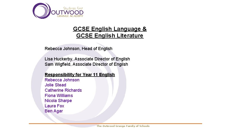 GCSE English Language & GCSE English Literature Rebecca Johnson, Head of English Lisa Huckerby,